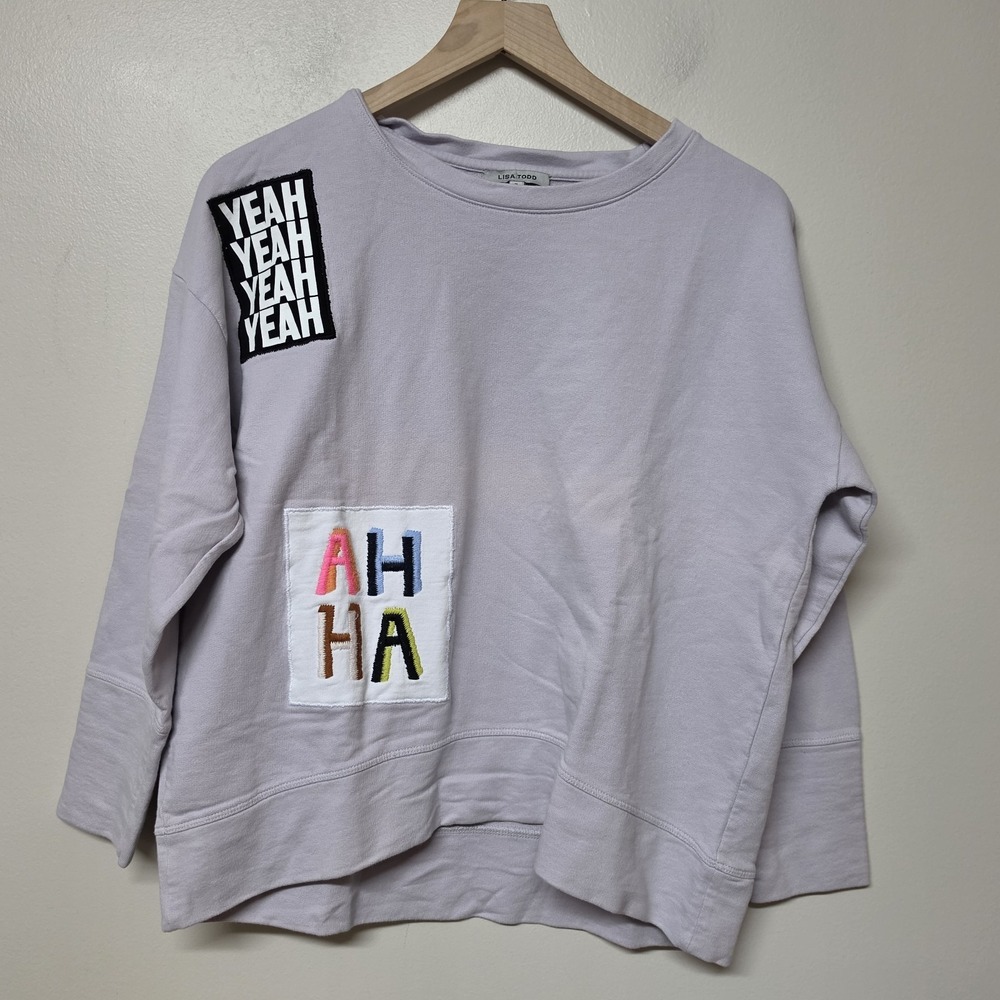 Lisa Todd Yeah Yeah Ah Ha Patch Sweatshirt Womens S Lavender Purple Oversized